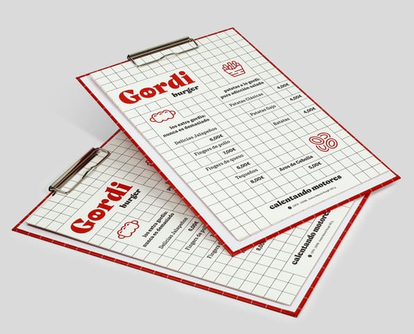 Cartas restaurante contracolada con pinza